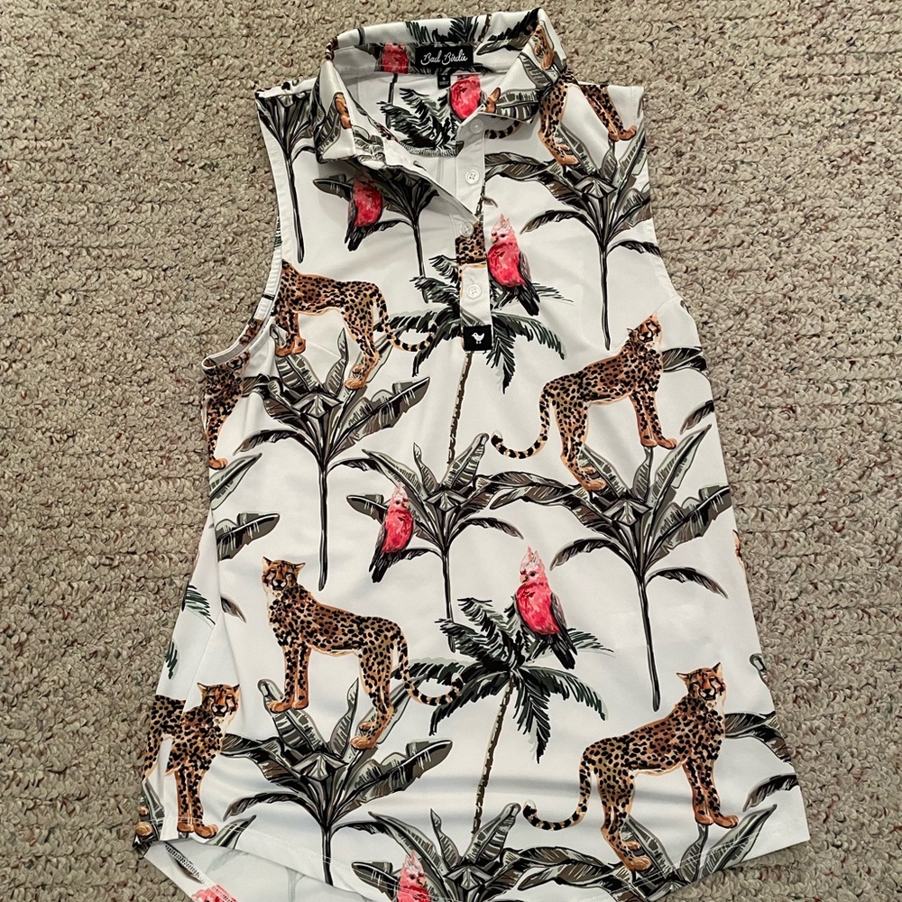 Bad Birdie Golf Sleeveless Tropical Print Top Size Small